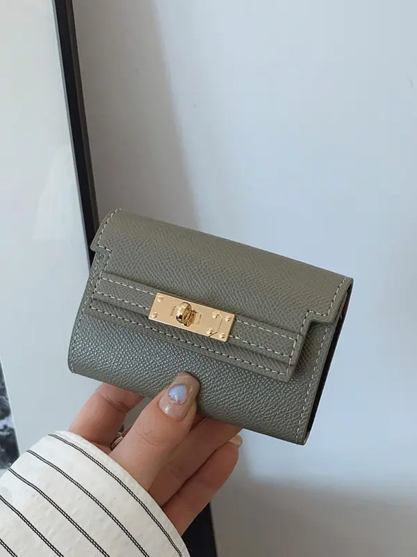 Women's Solid Color Litchi Embossed Wallet, Fashionable Multi Card Slot Wallet for Daily Used, Casual Trendy Versatile High-quality Daily Commuting Wallet 2