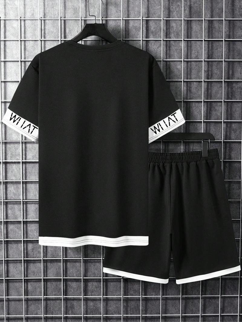 Product Introduction of Plus Size Men's Letter Print Tee & Shorts Set, Crew Neck Short Sleeve T-Shirt & Shorts PJ Set, Casual Comfy Men's Sleepwear & Loungewear Set for Summer 7