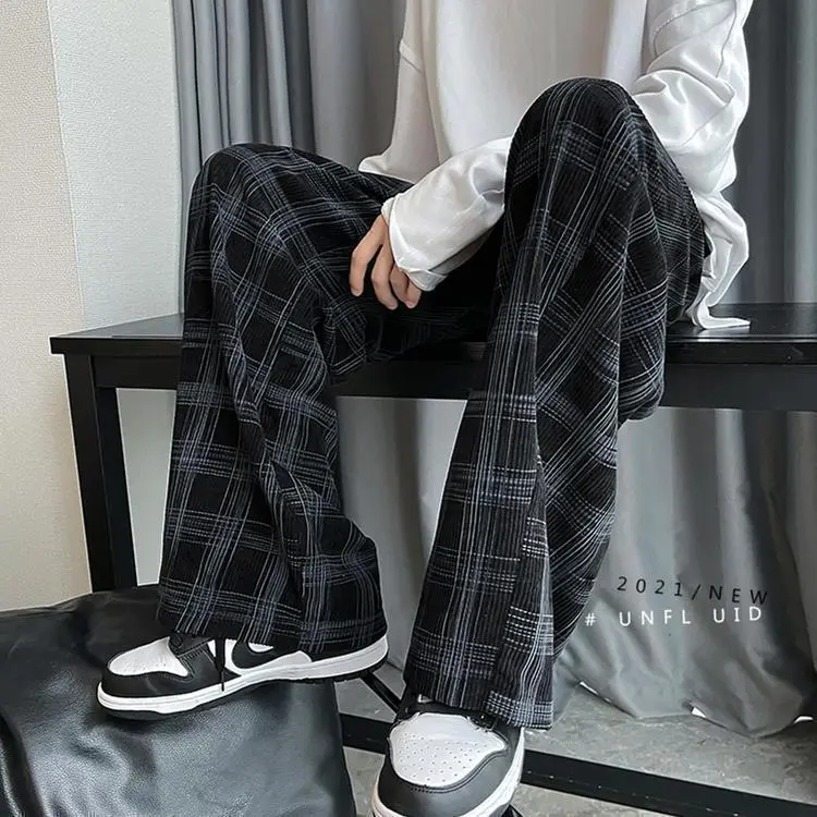 Quần Kẻ Sọc, Maillard, Dành Cho Nam Giới, Phong Cách Hồng Kông, Bộ Sưu Tập Mùa Thu, Ins Hợp Xu hướng, Thiết Kế Tuyệt Vời, Quần Ống Rộng Thẳng, Dáng Rộng Vừa Vặn, Quần Thể Thao Thường Ngày