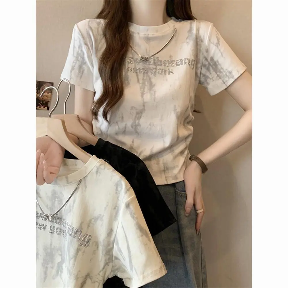 Áo Thun ngắn Tay Dành Cho Nữ, Ngoại Cỡ Mùa Hè, Mỏng Vừa Vặn, Tôn Dáng, Vai Thông Thường, Thiết Kế Độc Đáo Phong Cách Độc Đáo Phong Cách Mỹ, Áo Ngắn Top Women Cổ Tròn