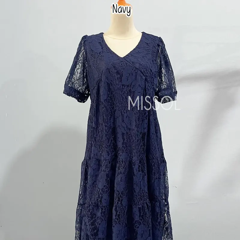 MISSOL Dress brukat formal midi lengan pendek flare D3739 3