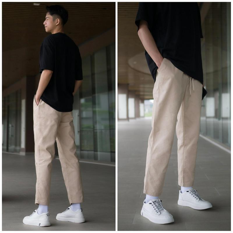Quần baggy nam nữ ống suông kaki basic unisex lưng chun có dây rút màu đen và màu be đẹp trẻ trung hà nội Menswear Cotton Có Túi Ong Nhung Pants