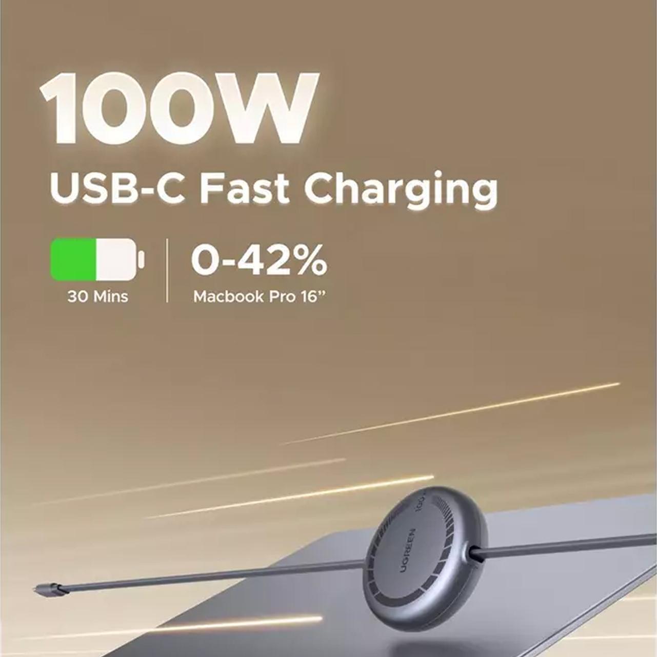UGREEN Kabel Charger USB C - USB C 5A 100W Retractable 1m Nexode - Gray 65905
