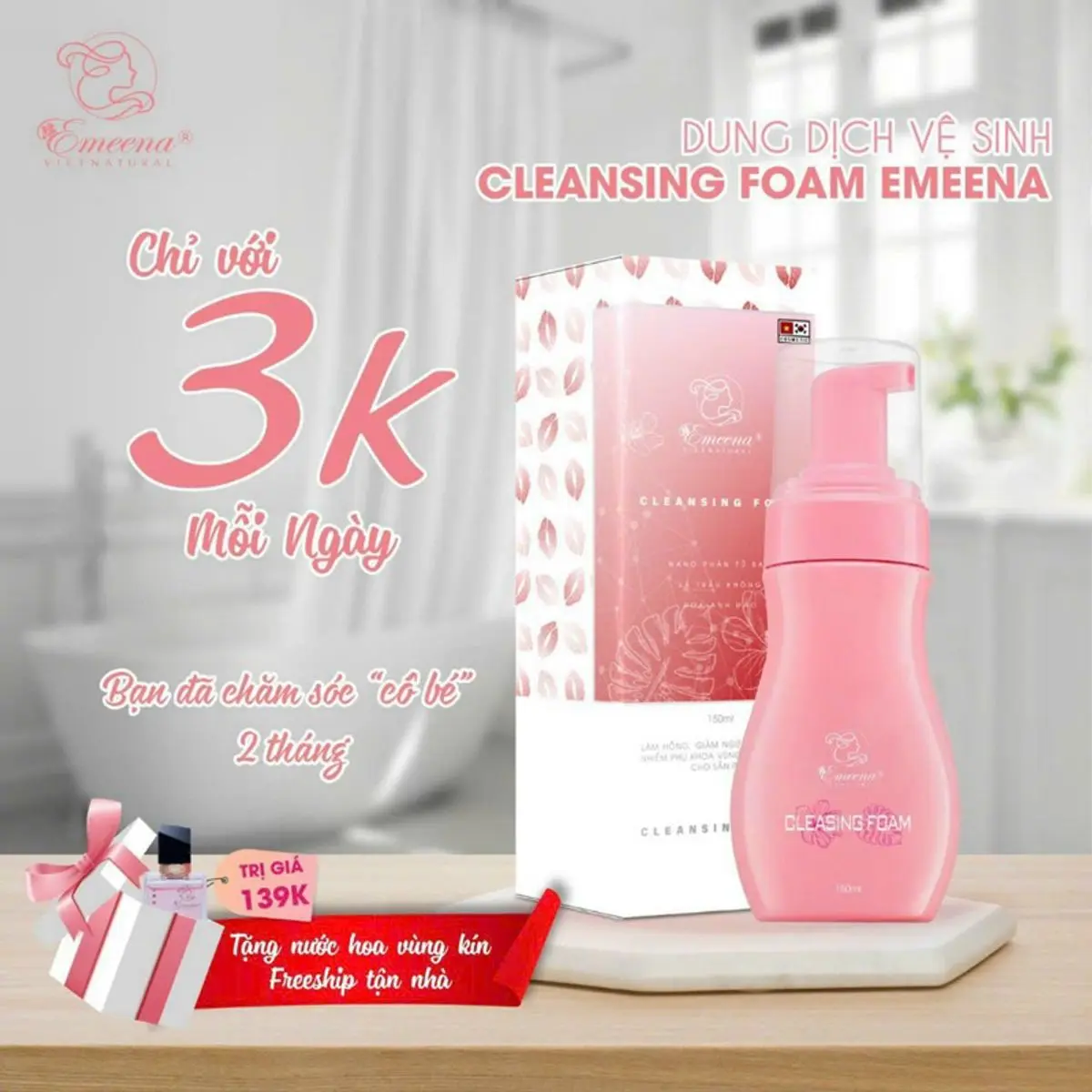 Dung Dịch Vệ Sinh Dạng Bọt EMEENA Tặng kèm Nước Hoa VK