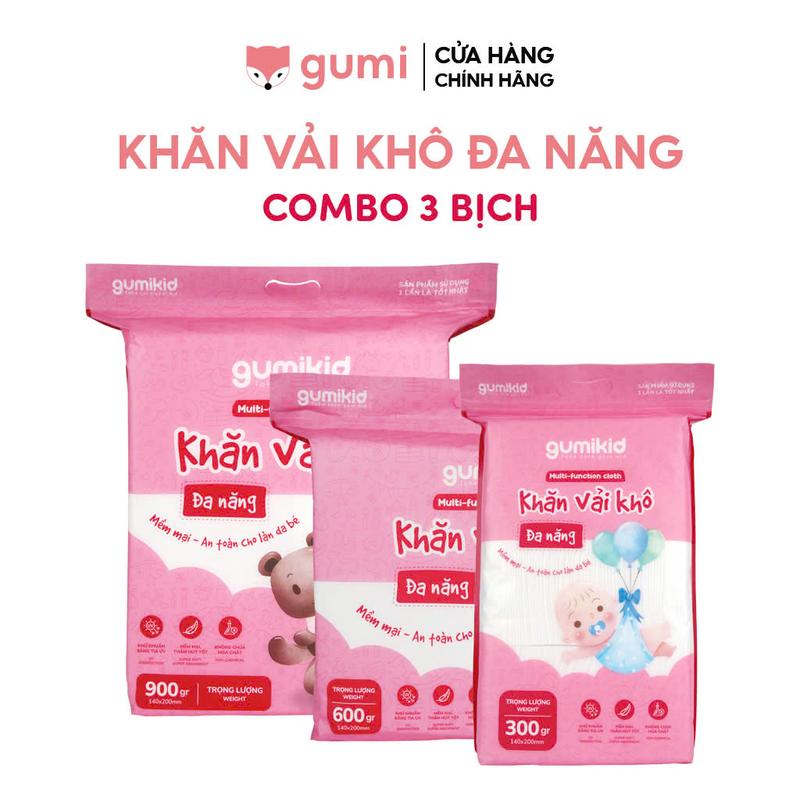(Mall) (TẶNG TÚI 300GR) Combo 2 TÚI 900GR VÀ 600GR KHĂN VẢI KHÔ ĐA NĂNG DÀNH CHO MẸ VÀ BÉ GUMI Cho Bé