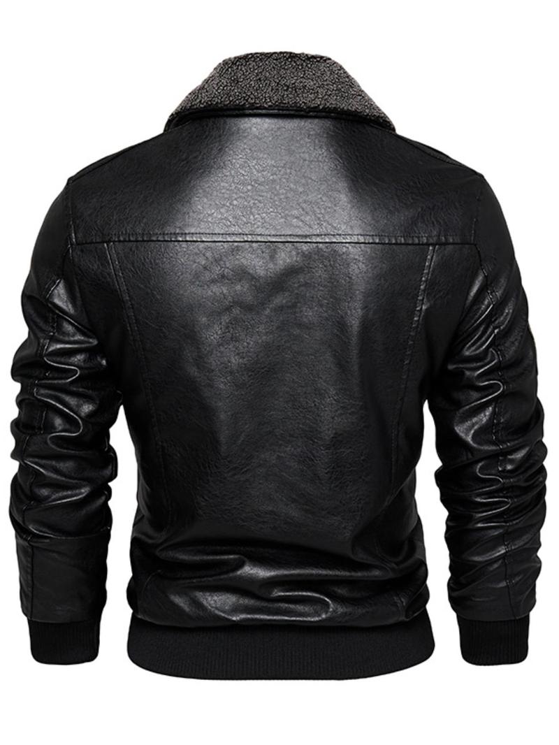 Product Introduction of Men's Letter Patched Pocket Zipper PU Leather Jacket, Punk Fashion Long Sleeve Collared Outerwear for Daily Outdoor Wear, Men Cloths for Fall & Winter 2