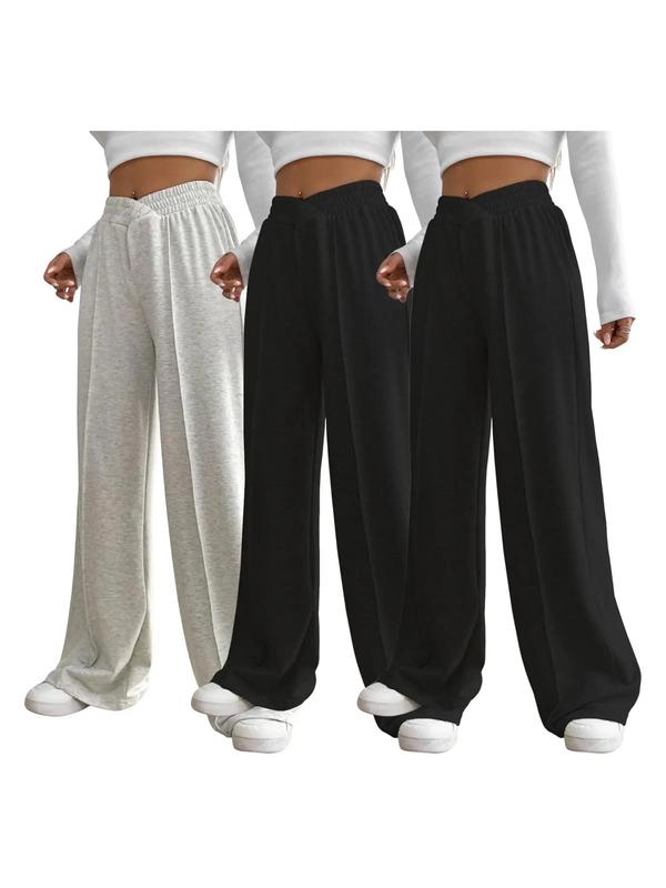 Women's Plain Elastic High Waist Wide Leg Sweatpants, Fashion Casual Comfy Trousers for Daily Wear Outdoor Sports, Minimalist Women's Bottoms for Fall & Winter, Baggy Pants, Pants for Women 6