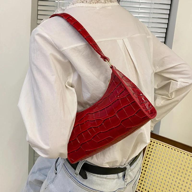 Fashion PU Leather Bags for Women Alligator Pattern Armpit Handbag Female Small Underarm Messenger Bag Purse 6