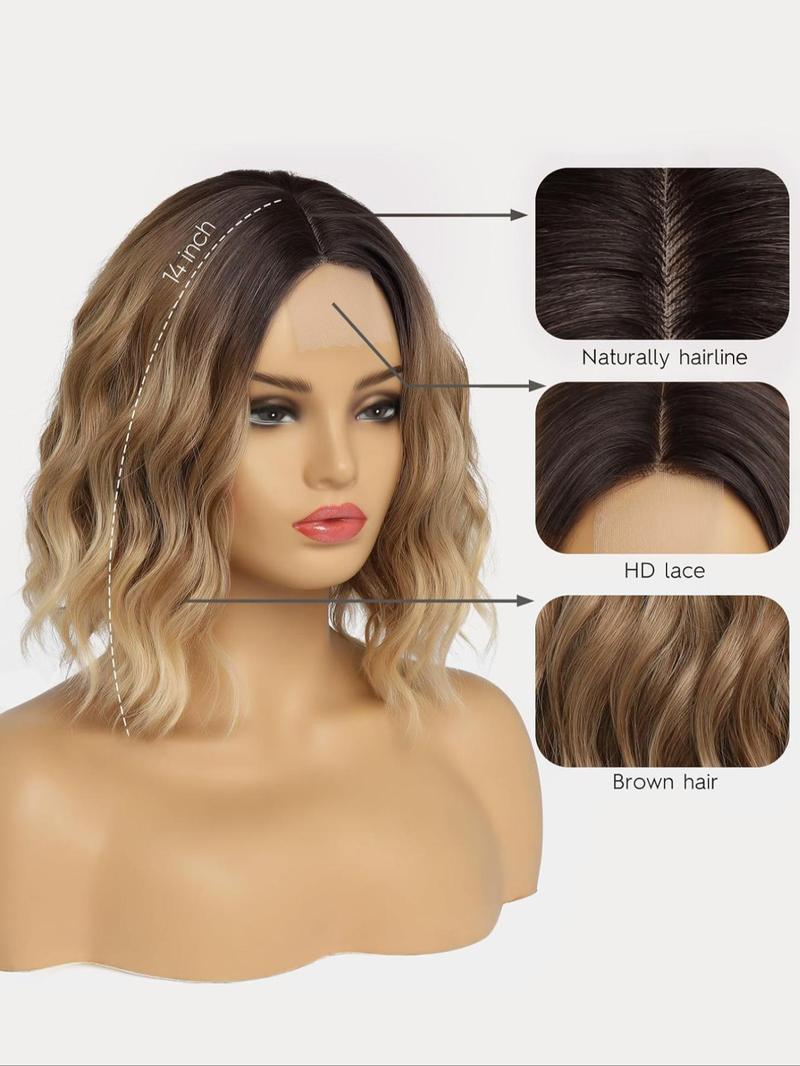 Product Introduction of 14 Inch Ombre Blonde Short Wavy Bob Wigs for Women, Gorgeous Fluffy Wigs, Synthetic Wavy Wigs for Party, Daily Use 3