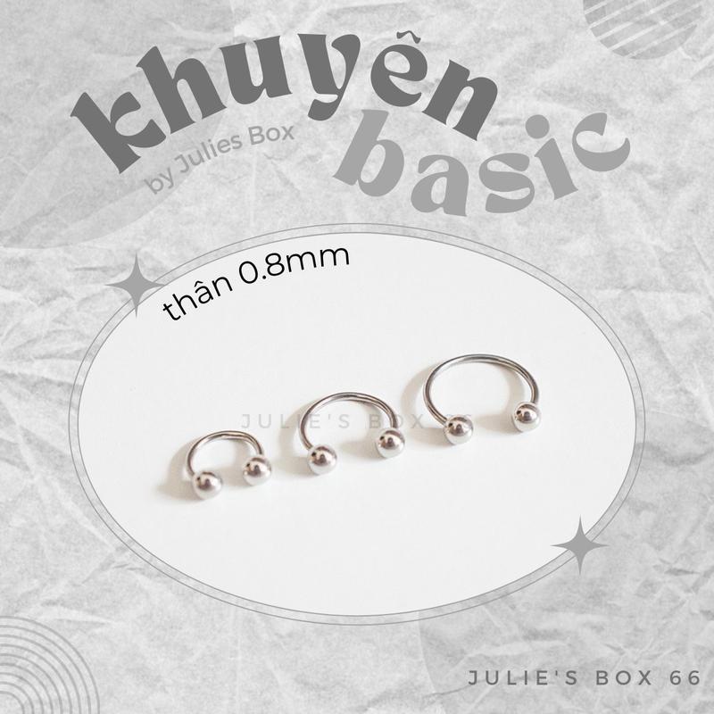 1 Chiếc BẤM Khuyên Tai CHỮ U Thân 0.8mm Siêu Mỏng Unisex Màu Bạc Không Gỉ Sét Không Ngứa Bông Tai Julies Box 66
