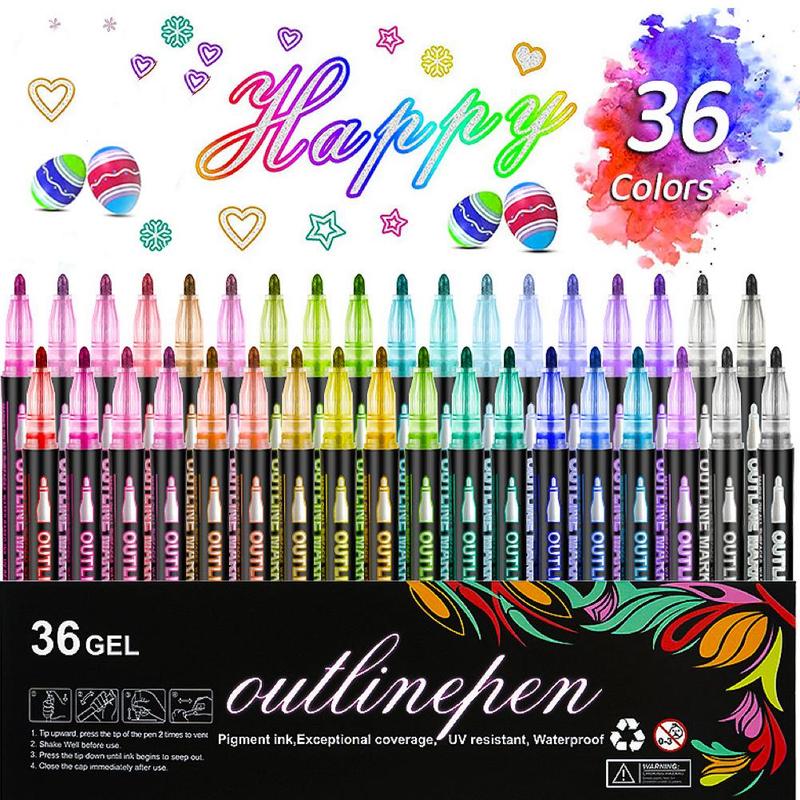 36-color Coloring Multifunction Graffiti Pen, 36pcs Colorful Highlighter Marker Pen, Writing Doodle Stationery for School, Office, Home Use, Valentine's Day Gift, Art Supplies, Easter Gifts for Kids 1