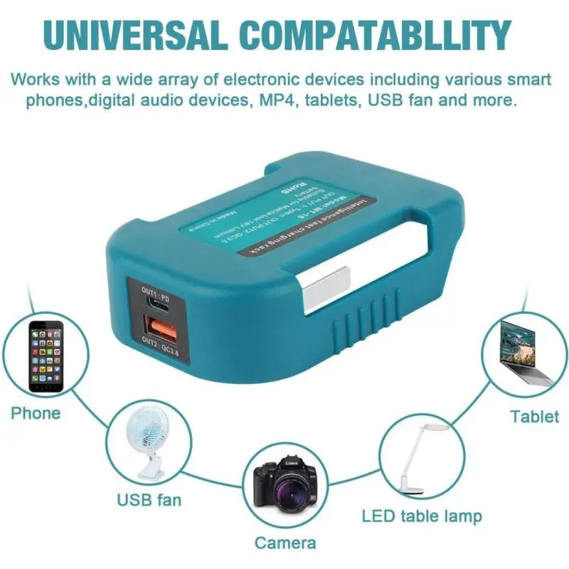 Battery Adapter for Makita 18V Lithium-ion Batteries, USB and Type-C Fast Charger Dock, Portable Battery Holder (Adapter Only), Tool Accessories, Hardware 7