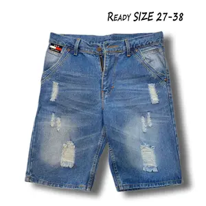 Celana Pendek Jeans Pria Ripped Sobek Premium Distro Biru Original Black - SAKURA Grade A Non Streach Shorts jeans Denim pendek Tebal