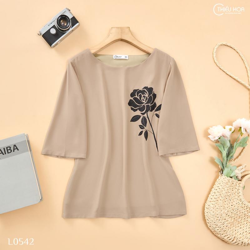 Áo Chiffon Nữ Trung Niên Cao Cấp Sang Trọng tặng mẹ thương hiệu Thiều Hoa AN4L0542 Women Top Cổ Tròn Sơ Mi