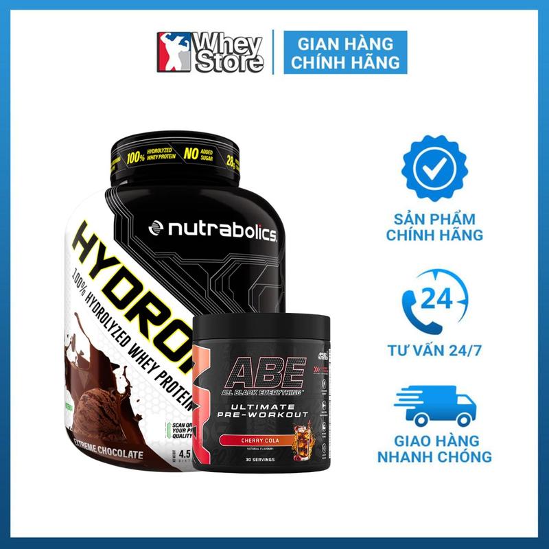Combo Bột Whey Protein Nutrabolics Hydropure 4.5lbs + ABE Pre-Workout 30 Servings | WHEYSTORE