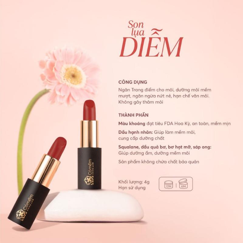 Son Môi Lụa Diễm Mềm Mịn Mướt Môi Ngừa Lão Hóa Cỏ Mềm 4g R