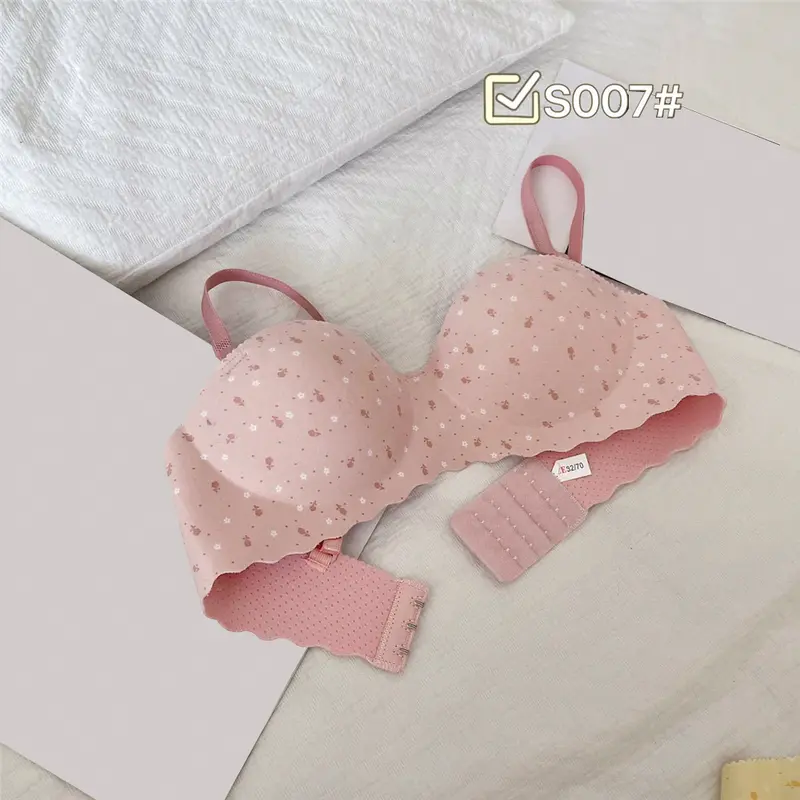 Áo Ngực Lưng Đẹp, Phong Cách Nhật Bản, Không Có Vòng Thép, Dành Cho Nữ, Một Mảnh, Nửa Cốc, Tập Hợp, Thiết Kế Chui Đầu, Ngực Bên In Họa Tiết, Bộ Sưu Tập Áo Ngực 6