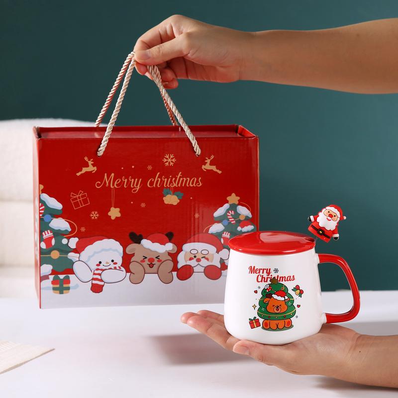Product Introduction of Christmas Gift Santa Claus Mug with Cover Spoon Good-looking Ceramic Cup Practical Gift travel  water Drinkware Tumbler Reusable Washable Coffee Drink Reuse Drinkware Tumbler 8