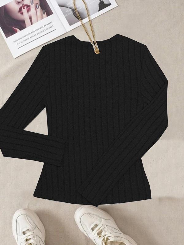 Women's Plain Textured Fake Buttons Wrapped Ruched V Neck Tee Without Necklace, Elegant Casual Long Sleeve T-Shirt, Ladies Fall & Winter Top 4