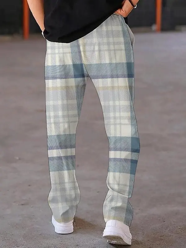 Men's Plaid Print Straight Leg Pants, Regular Fit Casual Comfy Trousers for Daily Wear, Men's Bottoms for Summer 6