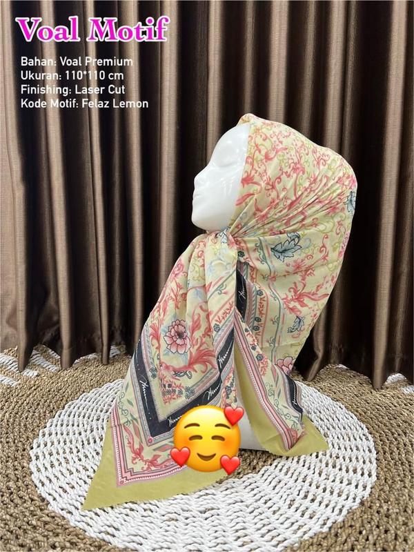 HIJAB VOAL MOTIF ALL VARIAN TERBARU / HIJAB VOAL MOTIF STANDART Kerudung  Segi  Empat 1