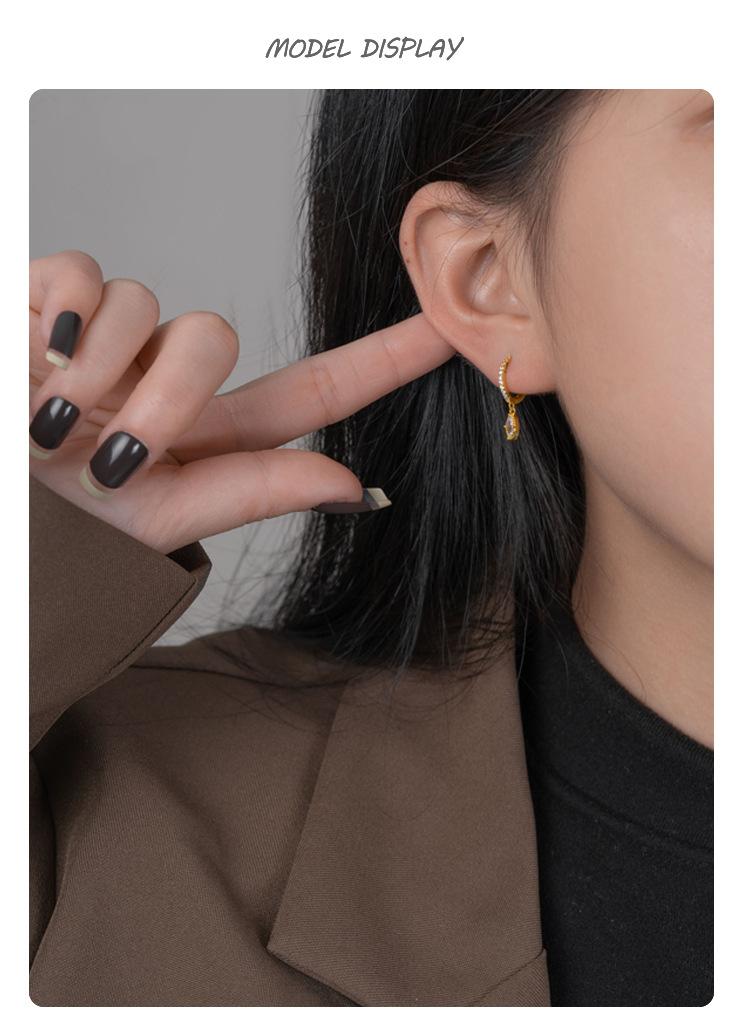 Product Introduction of Popular Classic Horse Eye Diamond Silver Earrings S925 Sterling Silver Micro-Inlaid Geometric Ellipse Pendant Ear Clip 2