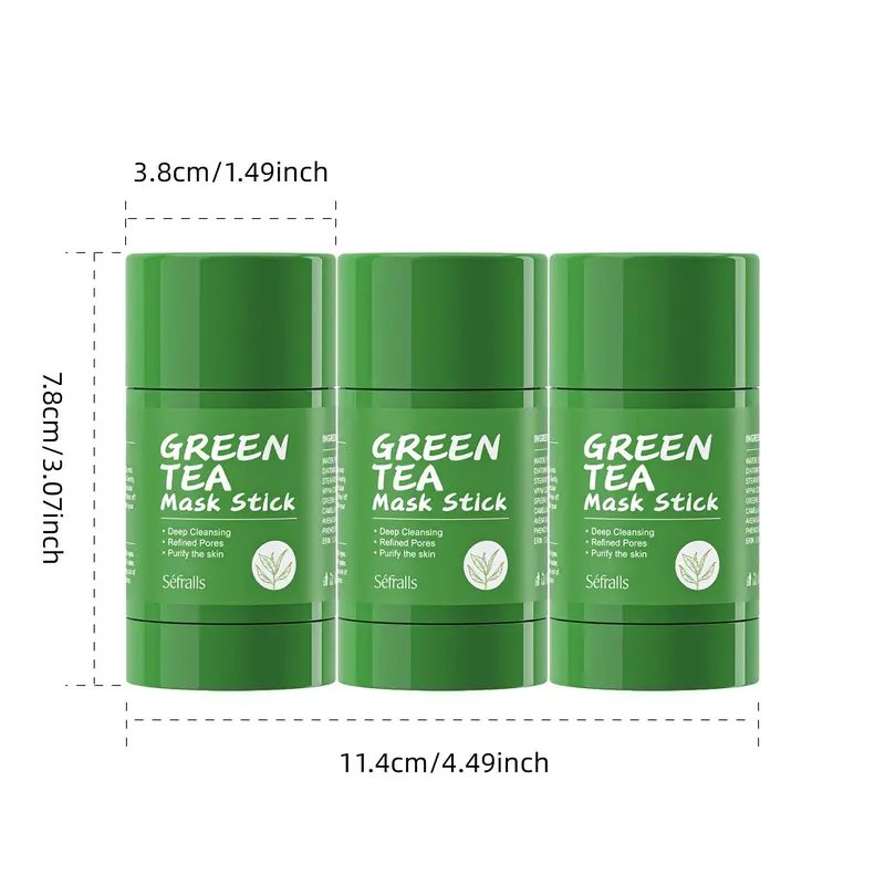 Green Tea Mud Mask Stick, 3 Counts/set Deep Pore Cleansing Facial Mask Stick, Gentle Daily Skin Care Product for Women & Men 1