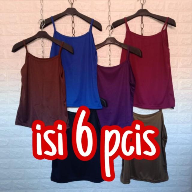 Product Introduction of [ COD ] GROSIR PAKET 6 PCS TANK-TOP TALI KECIL WANITA BAHAN Polyester Hyget Premium POLOS Santai Slim-fitting 0
