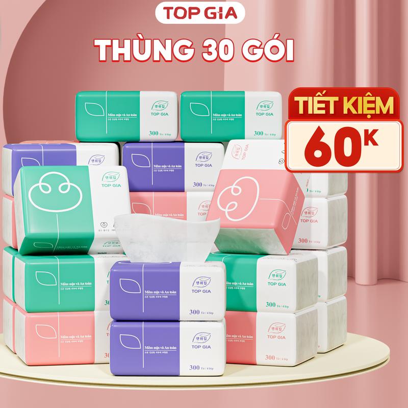 FS(Đa Kho) Thùng 30 gói giấy ăn rút TOP GIA thành phần bột gỗ tự nhiên 4 lớp giấy dai dày mềm mại Giấy Vệ Sinh 3 màu giấy rút lụa, giấy gấu trúc