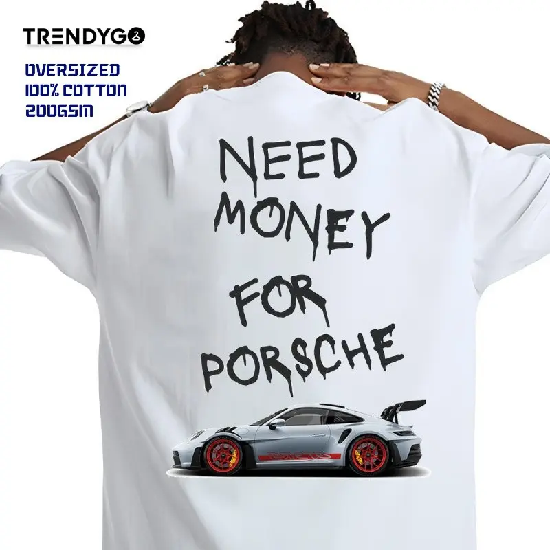 “Porsche 911”baju raya 2024 trend New American Antique Fashion Brand  Personalized Street Loose T-shirt Letter Heavyweig Menswear Top Lingerie Man Streetwear Crewneck Casual Bestie Tropical Baggy Oversize