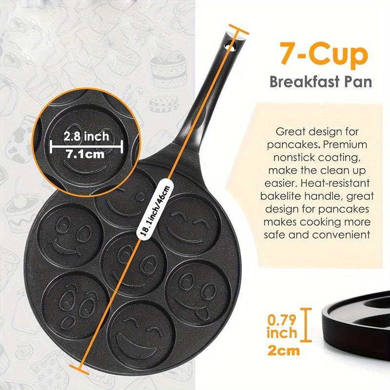 7 Hole Pancake Pan, Non Stick Pancake Pan with Handle, Creative Breakfast Cookware for Home Kitchen, Crepe Maker Pan 2