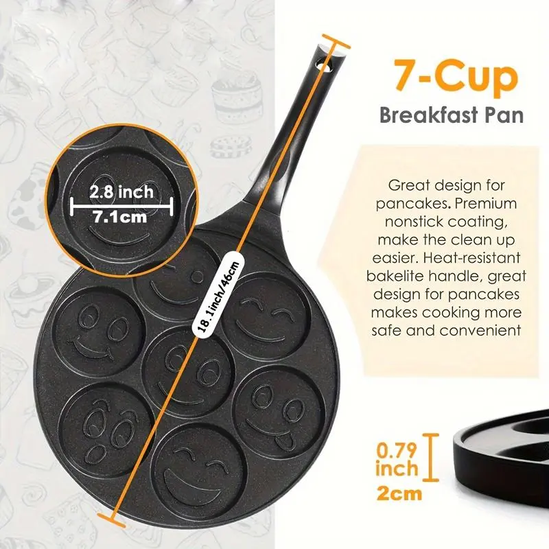 7 Hole Pancake Pan, Non Stick Pancake Pan with Handle, Creative Shaped Breakfast Cookware for Home Kitchen, Crepe Maker Pan 1