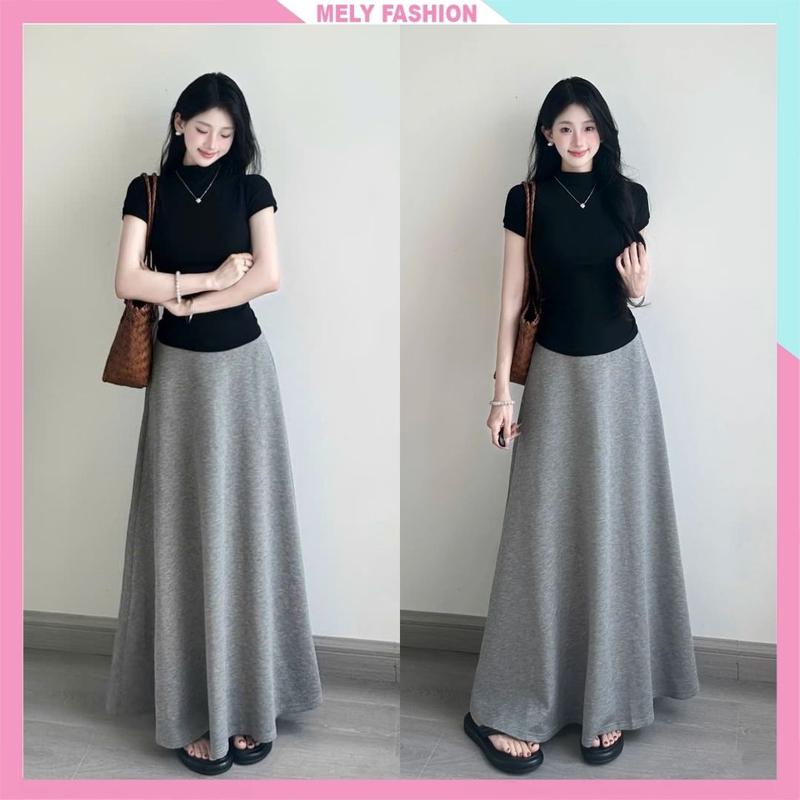 Chân váy dài dáng suông chữ A Mely Fashion Nỉ da cá mềm mịn cạp chun co giãn phong cách hàn quốc dễ mặc dễ phối đồ CV124