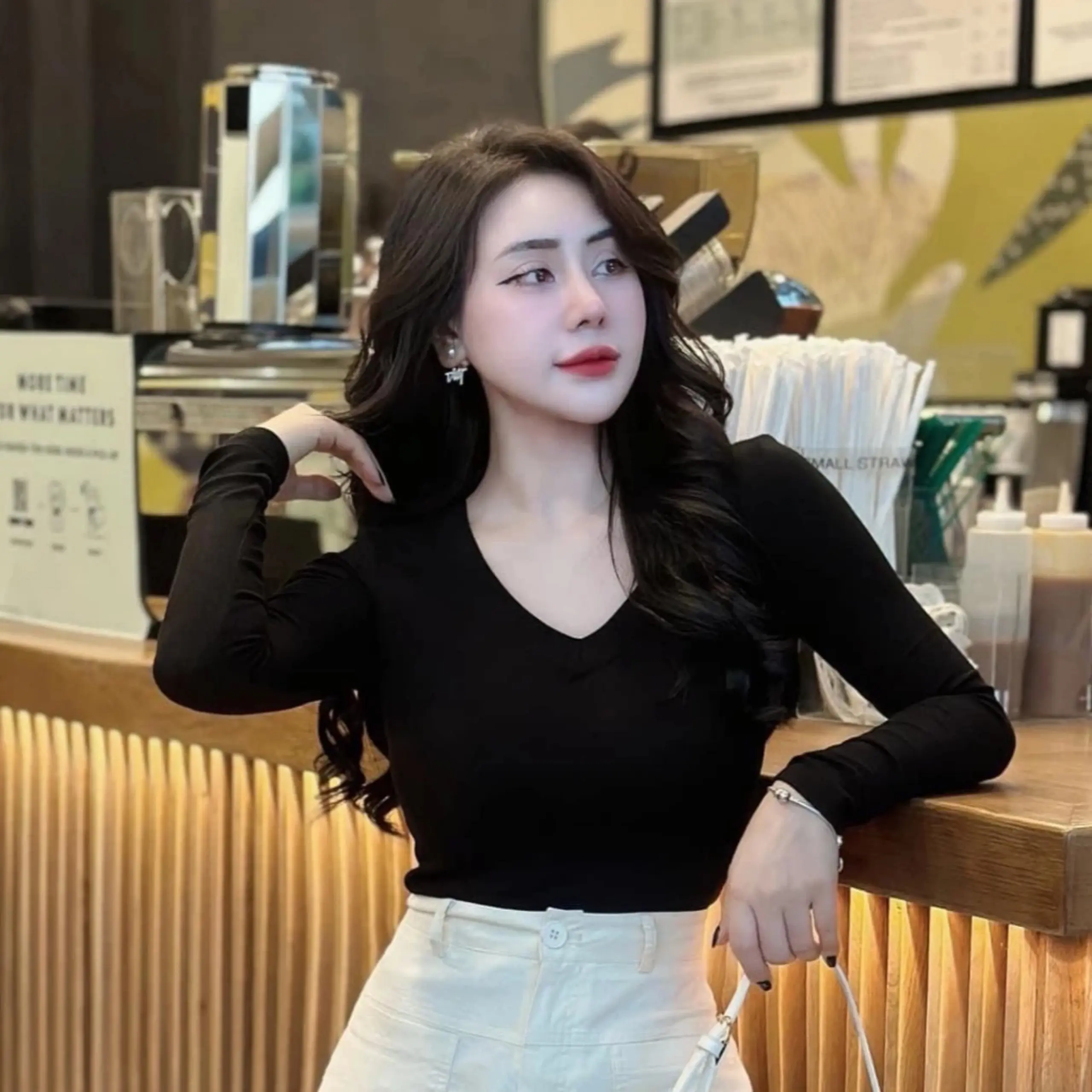 ÁO CỔ TIM TAY DÀI THUN TĂM BORIP MỊN MÁT BODY NỮ