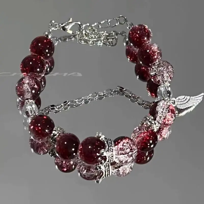 [Gossip Dream] Dark Red Crown Niche Elegant Bracelet Dark Red Series White Temperament Wild Bracelet