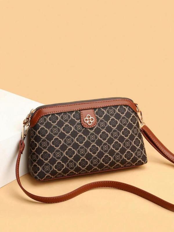 Geometric Argyle Pattern Zipper Purse Crossbody Bag, Vintage Colorblock Adjustable Bag, Versatile Fashion Women's Bag for Everyday Use 3