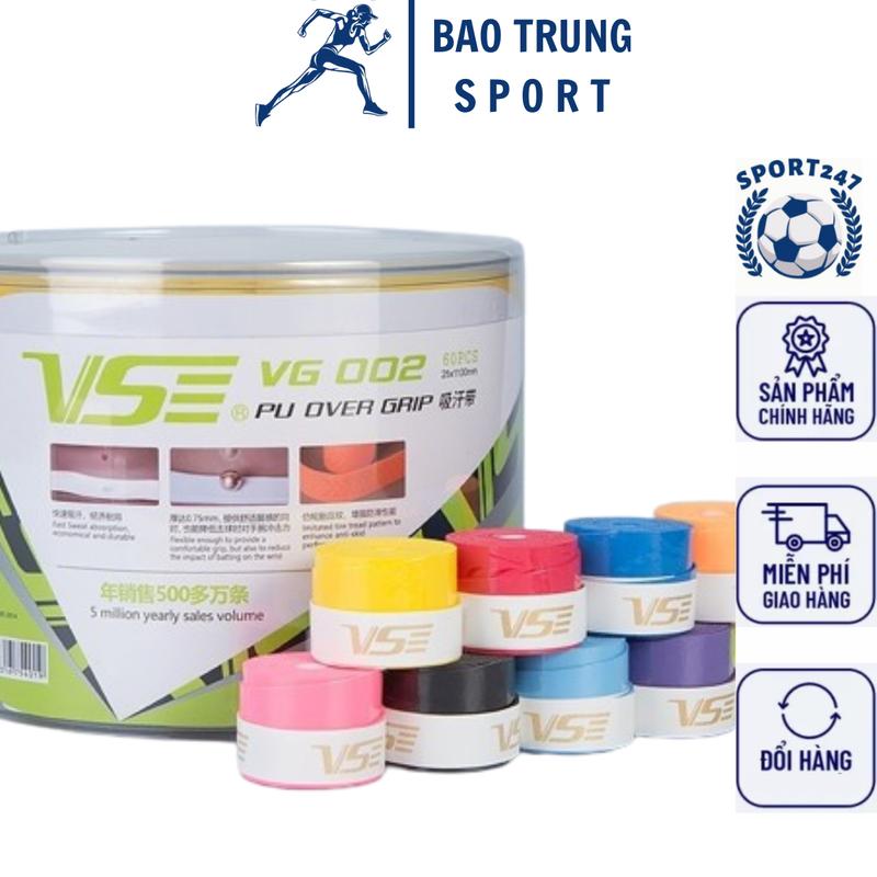  Hộp 60 chiếc VS  Quấn Cán Vợt Cầu Lông VS Chính Hãng VG002 - Da PU Thoáng Khí Đường Vân Xương Cá Tăng Độ Bám Dính Tay - Màu Trộn - Kích Thước 2.5 * 110cm - Bề Mặt Ni-Long Bảo Quản Tốt - Thích Hợp Cho Môn Thể Thao Sport 