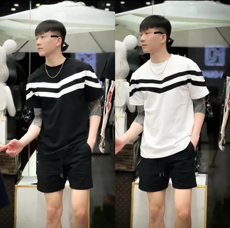 Áo thun cotton nam nữ, cổ tròn, tay ngắn, thêu phối sọc, sang trọng hàng đẹp chuẩn SHOPPP Menswear 0