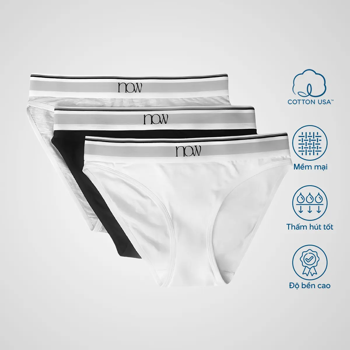 COMBO 3 quần lót nữ Bikini cotton USA - NOW Wear Women Thấm độ bền cao Voi