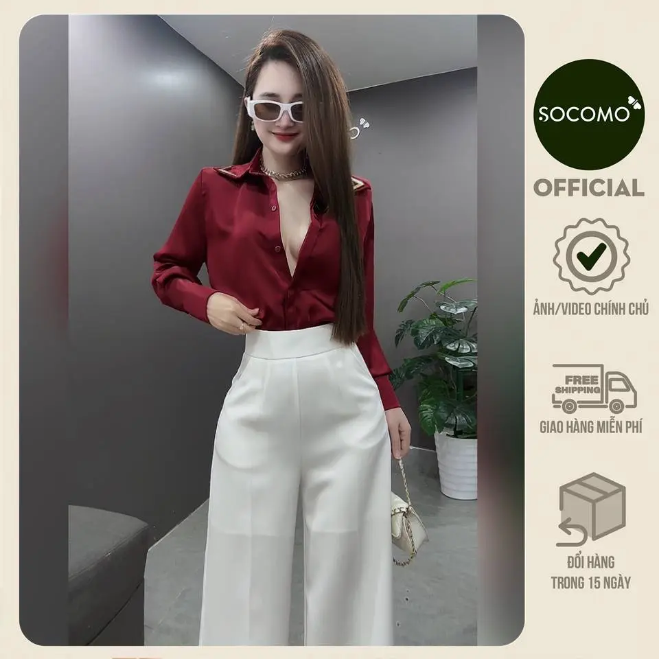 Socomo Áo somi lụa thiết kế nẹp cổ nhiều màu A82025