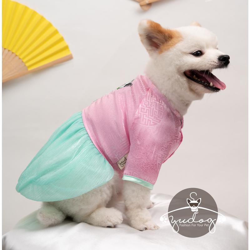 Áo đầm tết chó mèo yudog đầm bí gấm đông hưng mặc tết cho chó mèo thú cưng 4