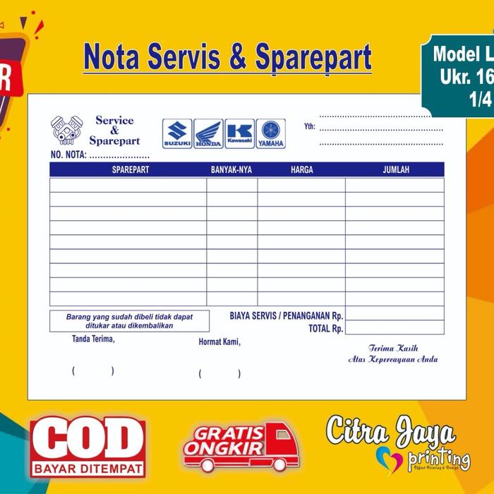 Jual [READYSTOCK] Nota Bon Bengkel / Toko Sparepart & Service / Invoice ...