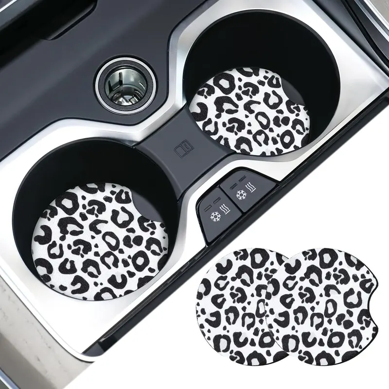 Leopard Print Car Coaster, Round Anti-slip Cup Holder Decorative Cup Mat, Car Cup Holder Coaster For Gift, Car Decoration 5