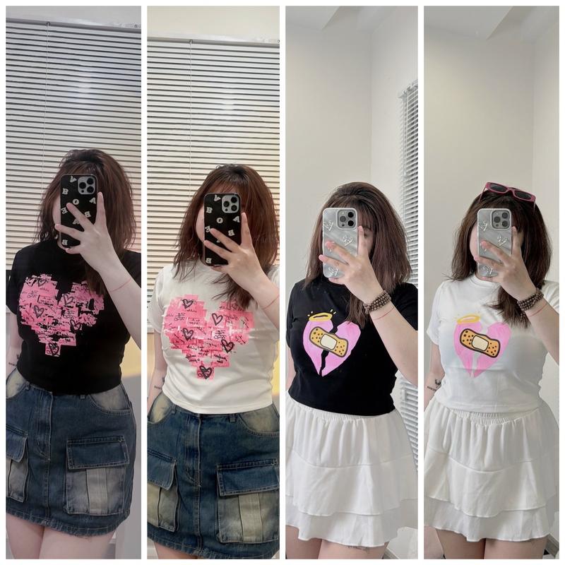 Áo croptop bigsize Ôm gọn Cổ tròn Màu đen Màu trắng