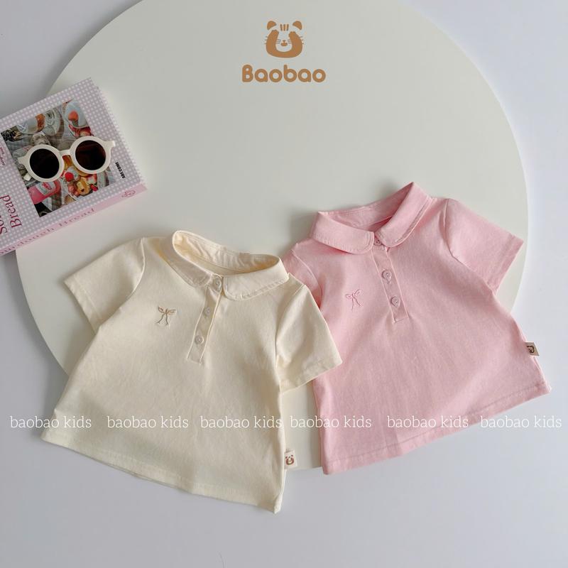 [BAOBAO- ODER] ÁO POLO THUN COTON THÊU NƠ BASIC CHO BÉ GÁI -MZ9073