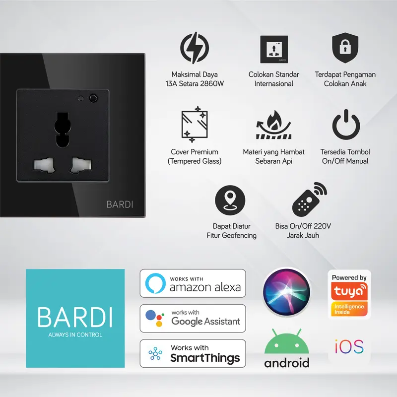 BARDI Smart Wall Socket UNI Max 13A PTH/HTM - Stop Kontak Dinding Pintar Otomatis Wi-Fi Automation 2