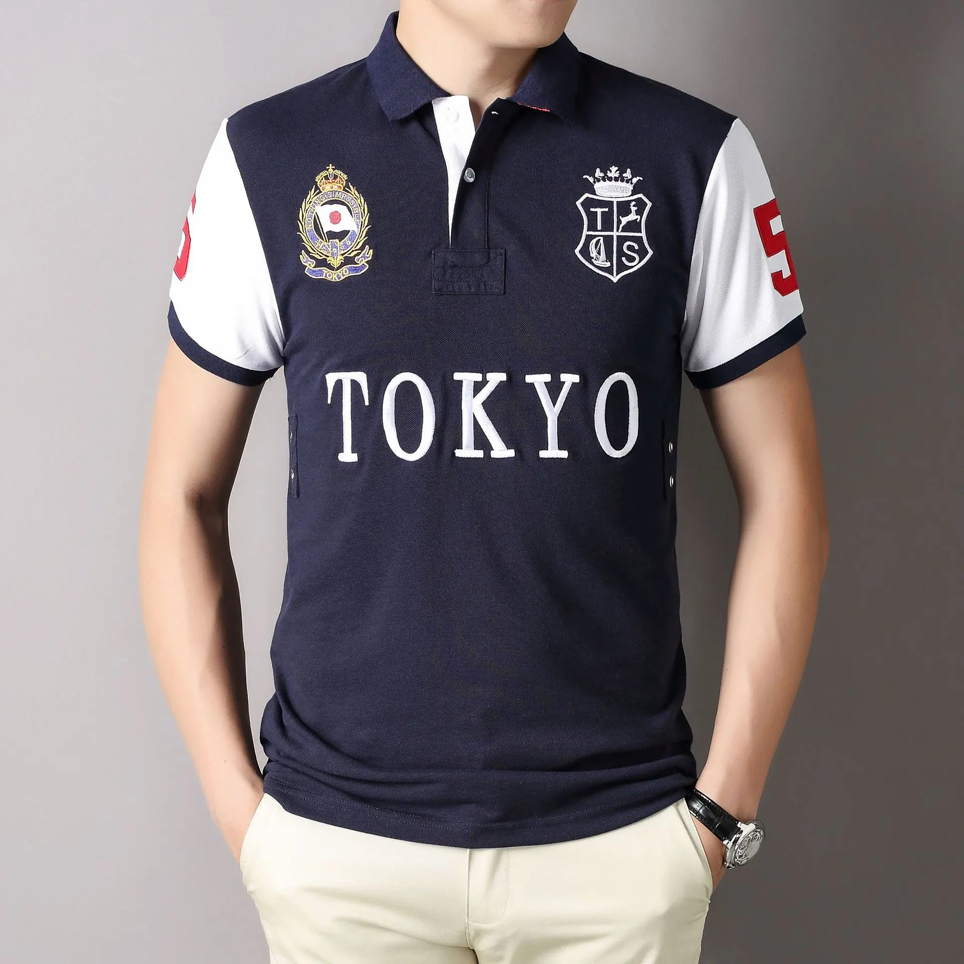 short arm polo shirt Oversized New Men's Polo T Shirt for Classic Tokyo Japanese Royal Leisure Sports Man's Shirt Branded Original Polo Embroidery Fashion Collar Short Sleeved Tee Shirt