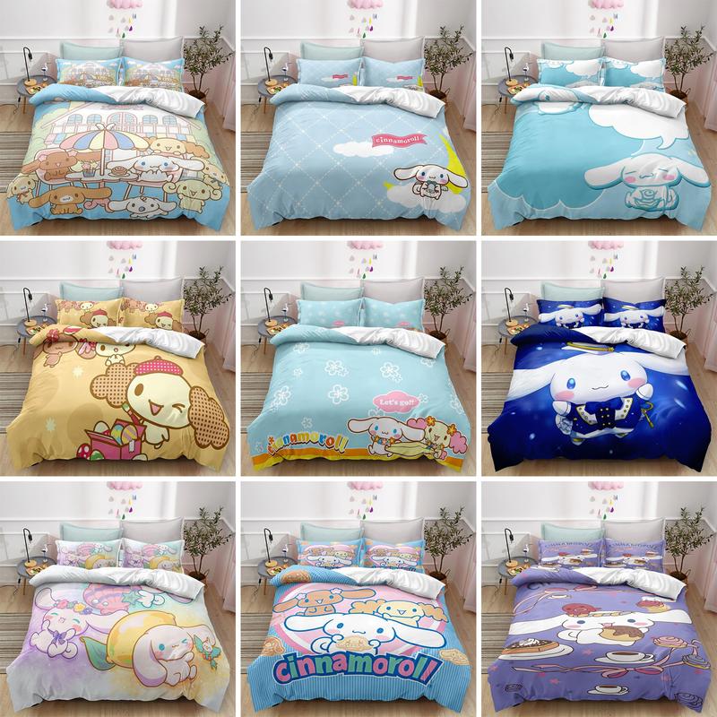 Product Introduction of Cartoon 3 Piece Bedding Set CIN-namoroll Dog Comforter Set Cute 3 Size  Duvet Cover Sets Soft Girls Bedding Set Kids Bedroom Gifts,1 Duvet Cover with 2 Pillowcases, 1