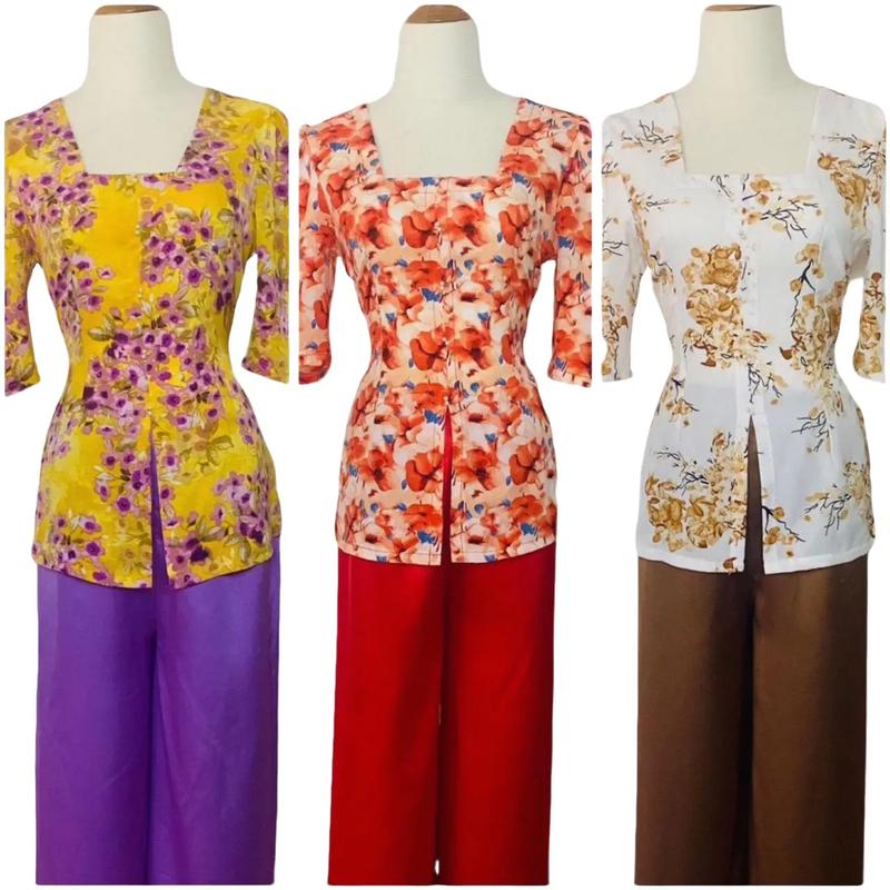 Áo BÀ BA Nữ CỔ VUÔNG TAY LỮNG ĐÍNH NÚT CHUỖI-BÀ BA THANH MY Sơ Mi Women Voan