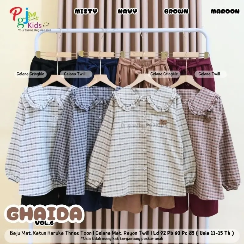 Ghaida Vol 6 Set Atasan + Celana Anak Perempuan Usia 11-15 tahun Set Kulot Anak Perempuan Remaja Original Pgj 1